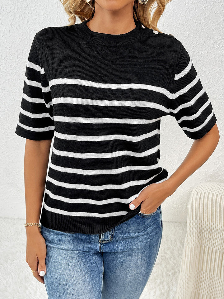 Women's Cozy Striped Half Sleeve Sweater