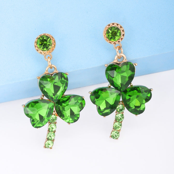 Women's Lucky Clover Rhinestone Dangle Earrings