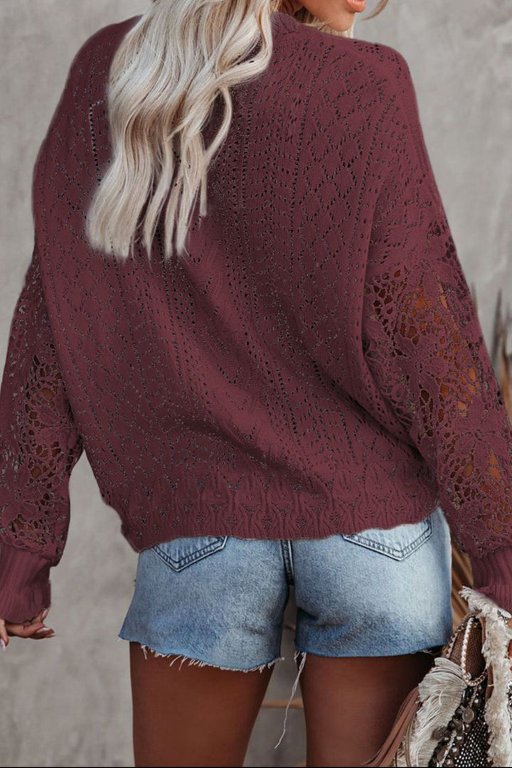 Women's Cozy Openwork Lantern Sleeve Sweater