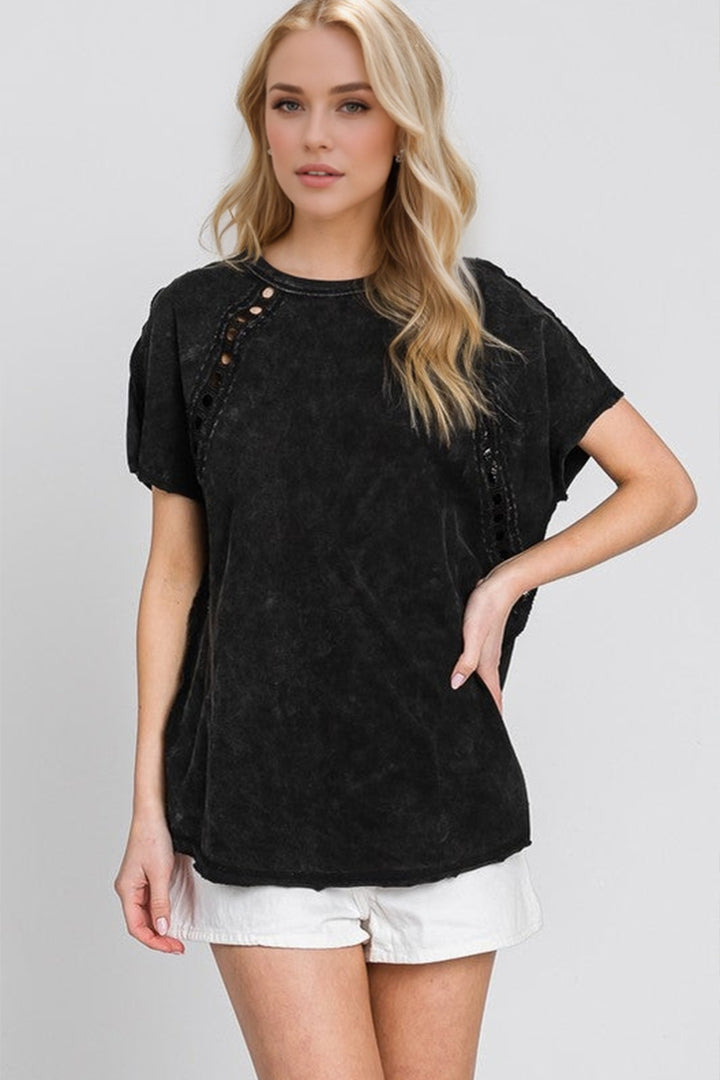 Double Take Full Size Cutout Round Neck Short Sleeve T-Shirt