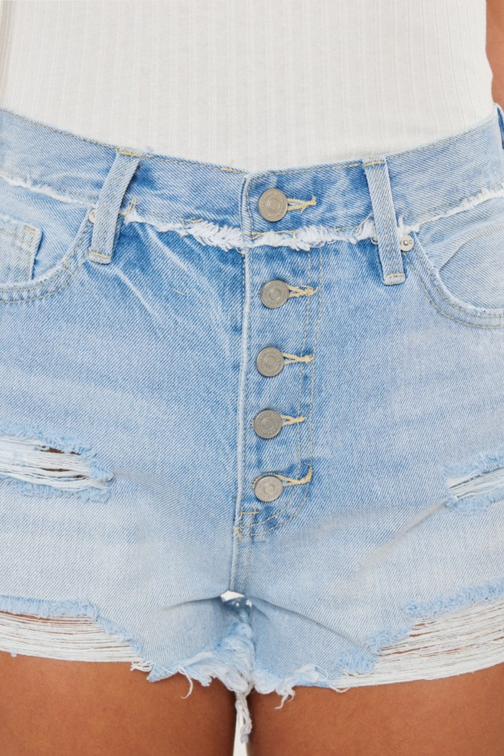 Women's Distressed Button Fly Denim Shorts