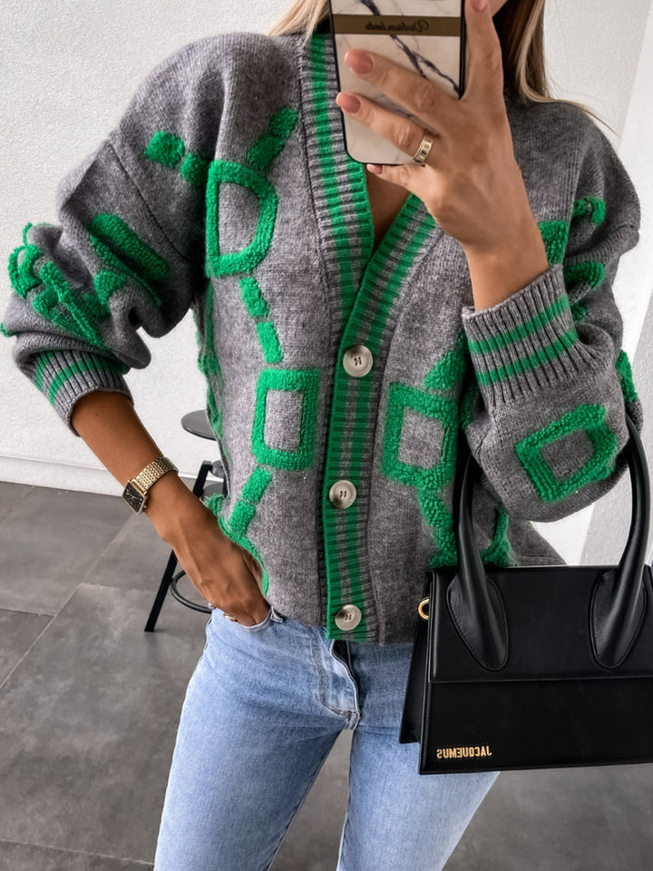 Women's Geometric Drop Shoulder Sweater Cardigan