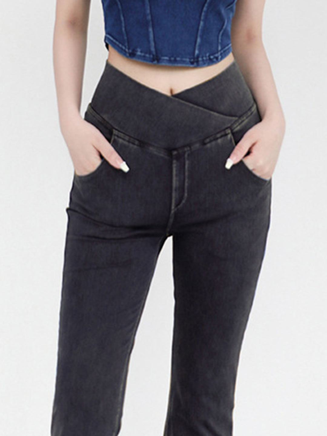 Women's Bootcut Jeans with Wide Waistband and Pockets