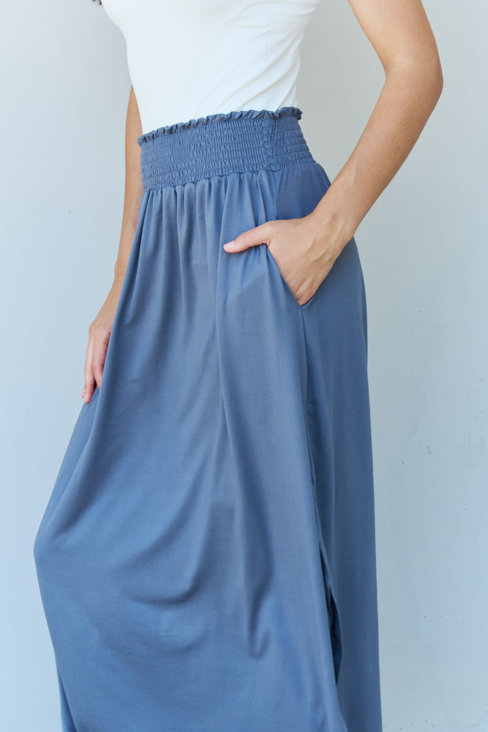 Women's Comfort Princess High Waist Maxi Skirt in Dusty Blue