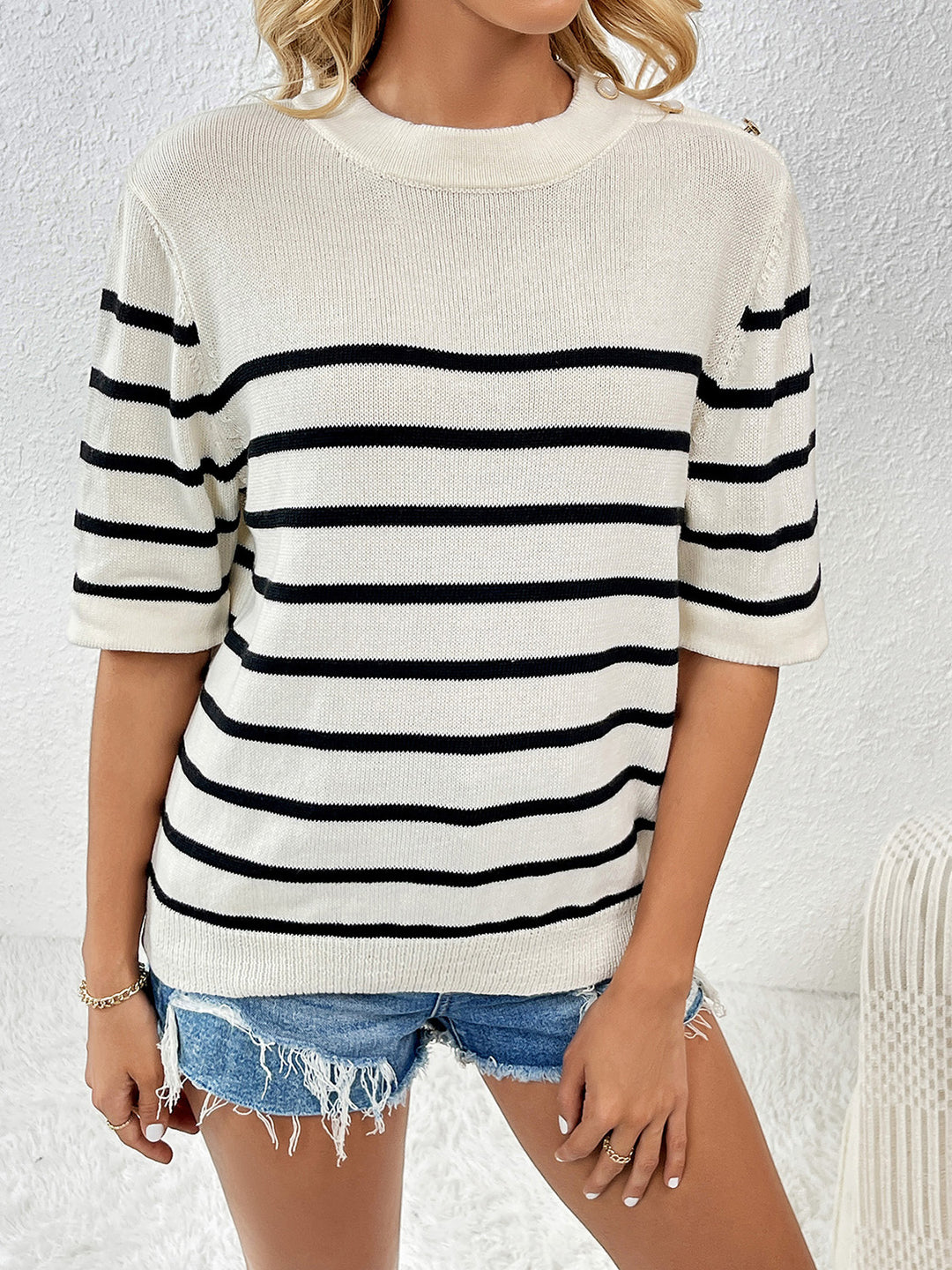 Women's Cozy Striped Half Sleeve Sweater