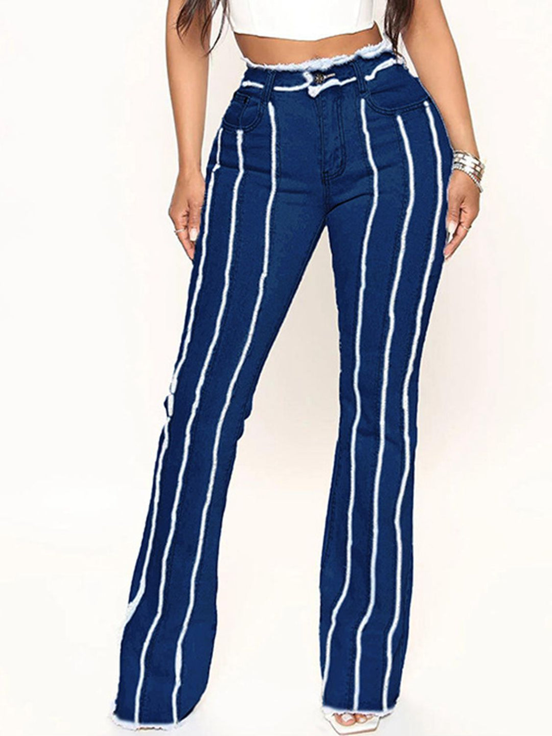 Women's Striped Hemline Denim Jeans