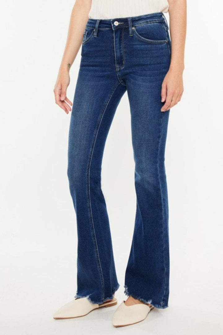 Women's Raw Hem Flare Jeans (Cat's Whiskers Design)