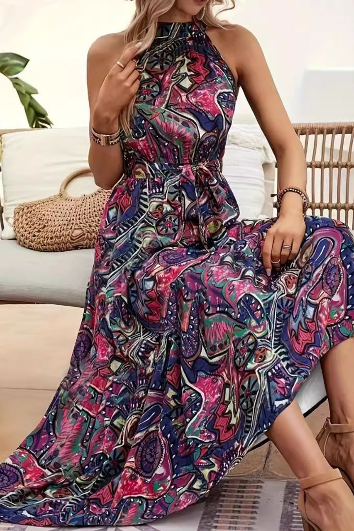 Women's Floral Tied Slit Sleeveless Dress