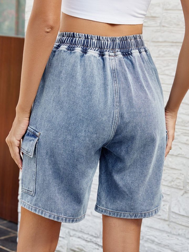 Women's Denim Drawstring Shorts with Pockets