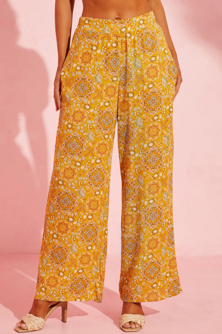 Women's Floral Wide Leg Pants with Pockets