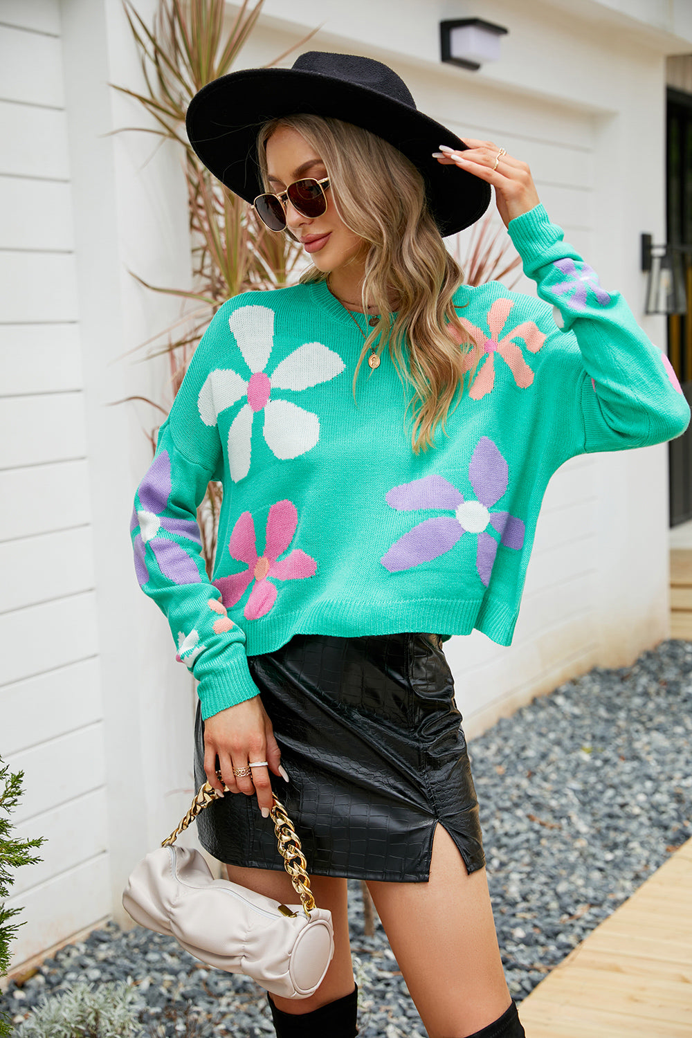 Women's Floral Drop Shoulder Sweater