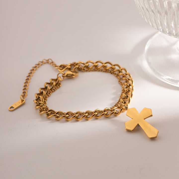 Women's Cross Shape Gemstone Pendant Bracelet