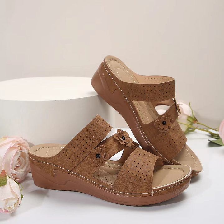 Flower PU Leather Wedge Sandals