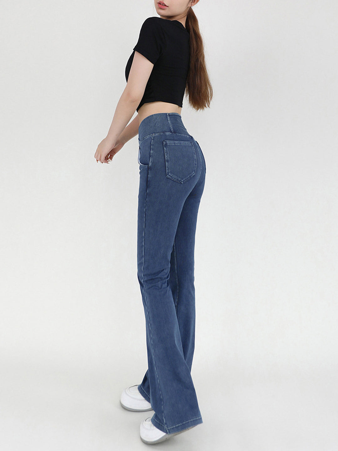 Women's Bootcut Jeans with Wide Waistband and Pockets