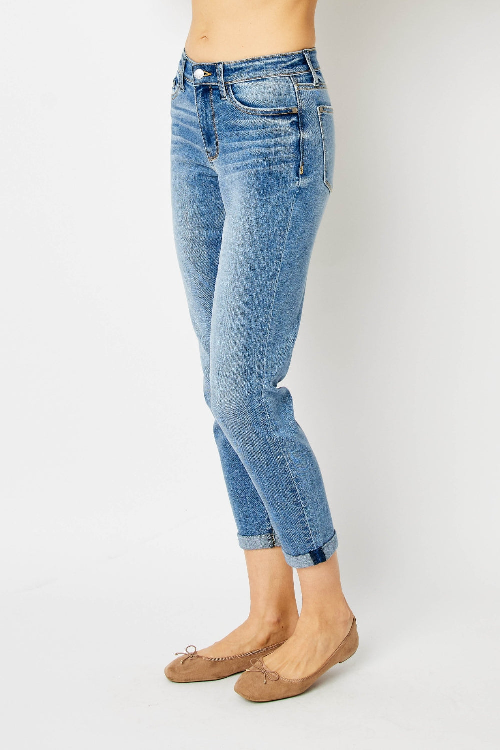 Women's Distressed Pocketed Button-Up Denim (Jeans)