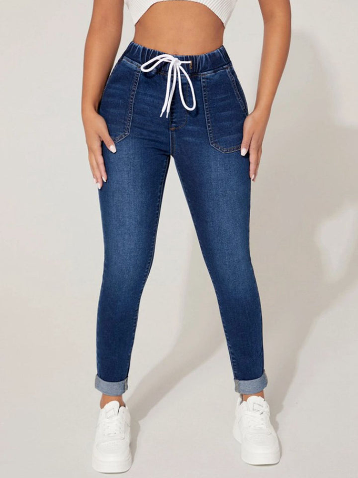 Women's Drawstring Waist Cropped Jeans