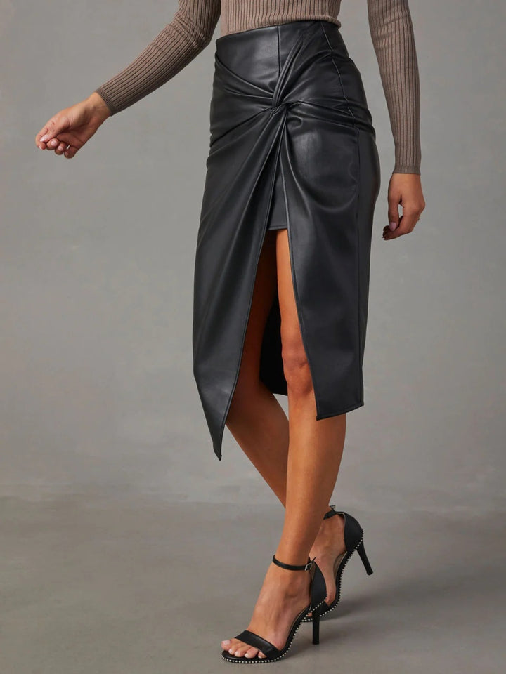 Women's High Waist Skirt with Elegant Twist Detail