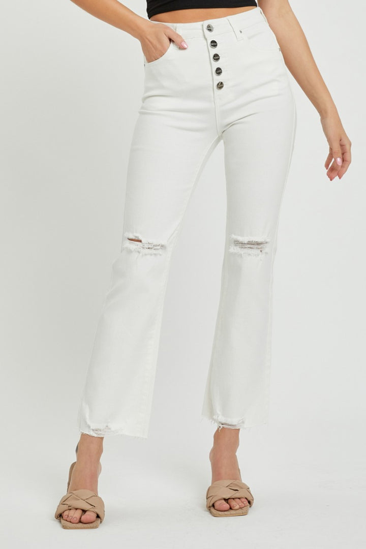 "Women's Classic High-Rise Button Fly Straight Ankle Jeans"