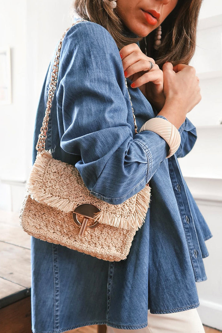 Button Up Collared Neck Denim Jacket