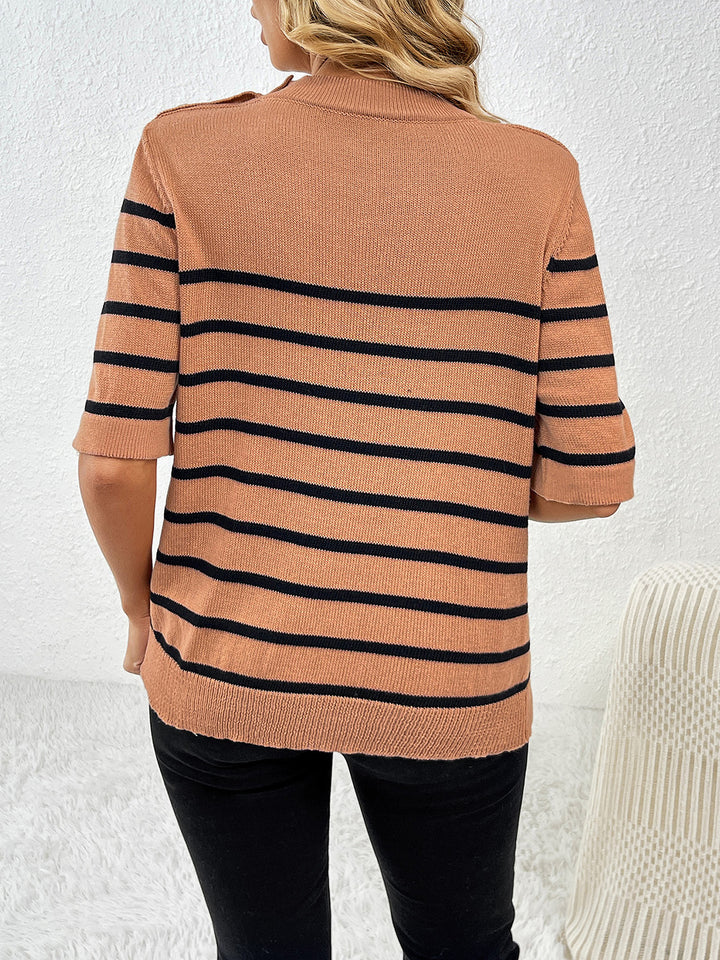 Women's Cozy Striped Half Sleeve Sweater