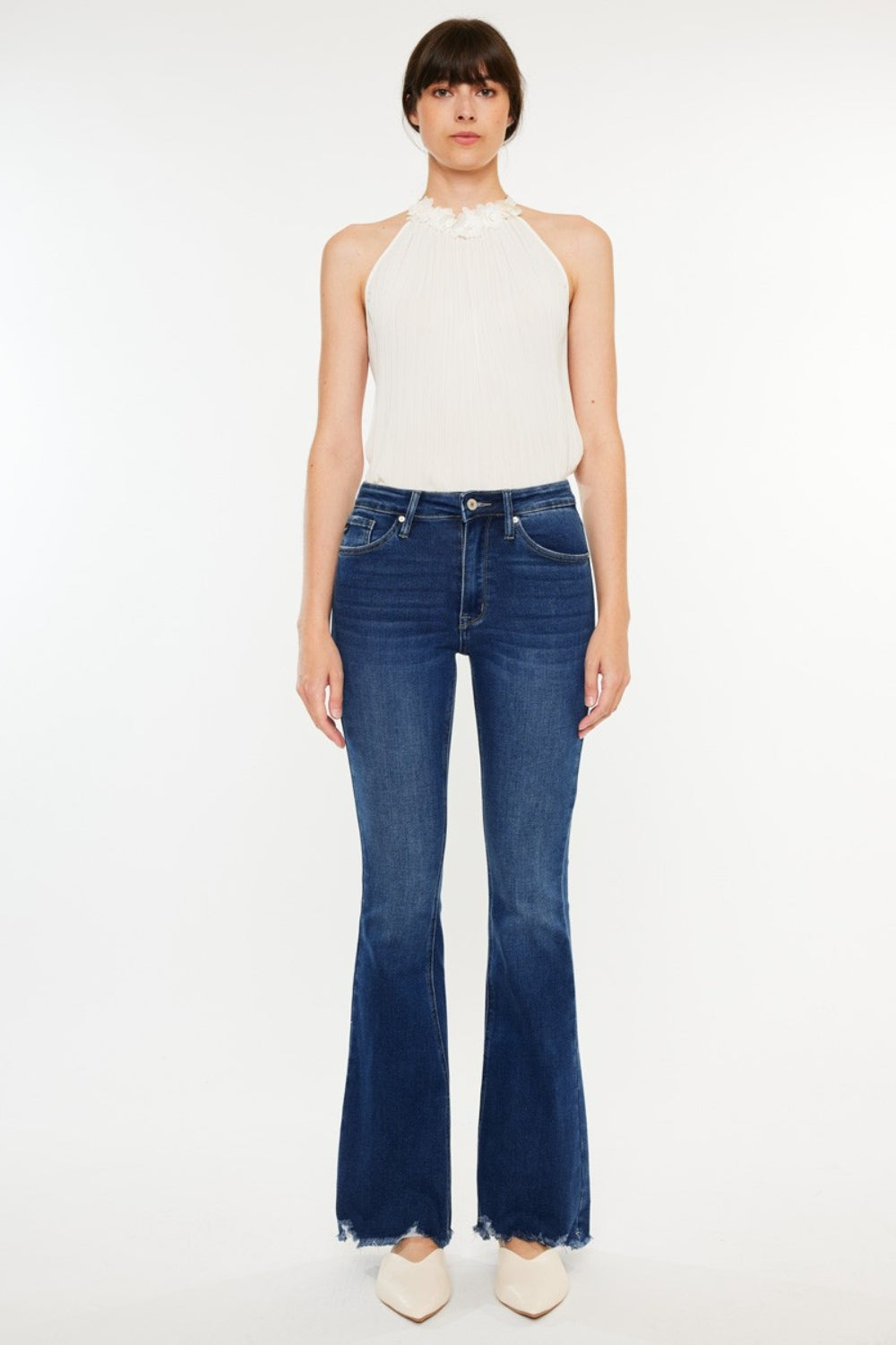 Women's Raw Hem Flare Jeans (Cat's Whiskers Design)