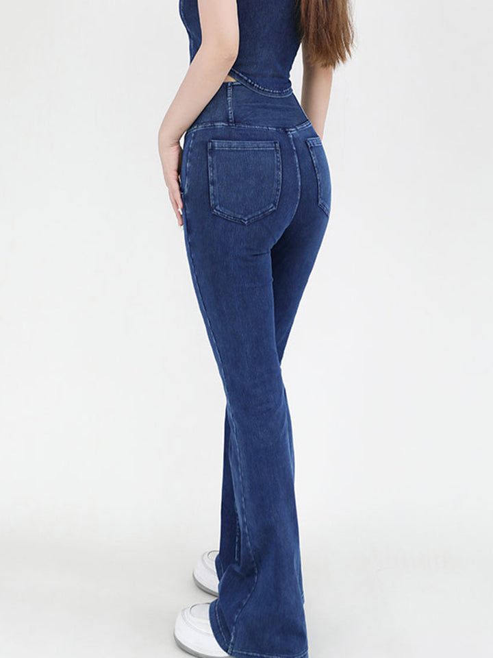 Women's Bootcut Jeans with Wide Waistband and Pockets