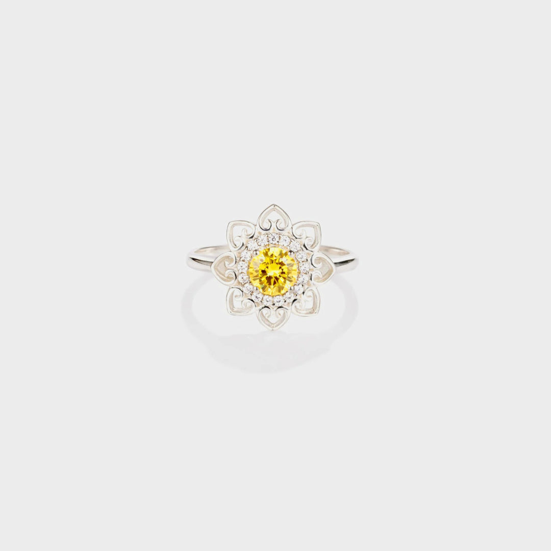 Women's Flower-Shaped Zircon Sterling Silver Ring