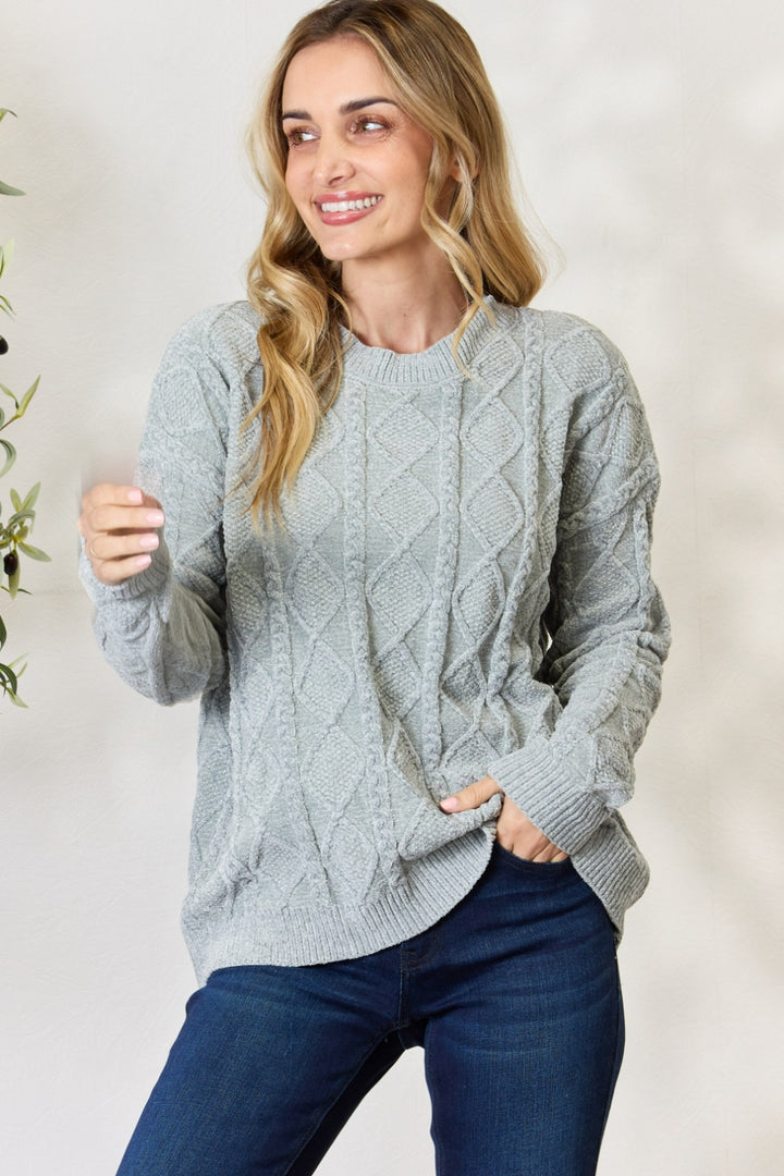 Women's Cozy Cable Knit Round Neck Sweater