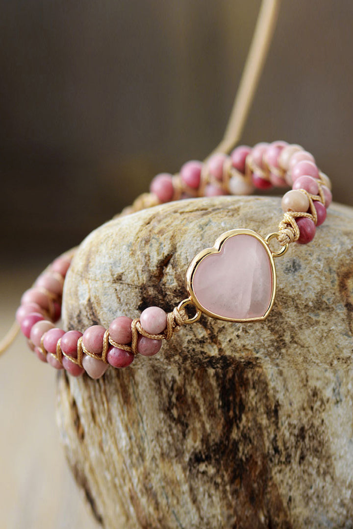 Women's Rose Quartz Heart Bracelet