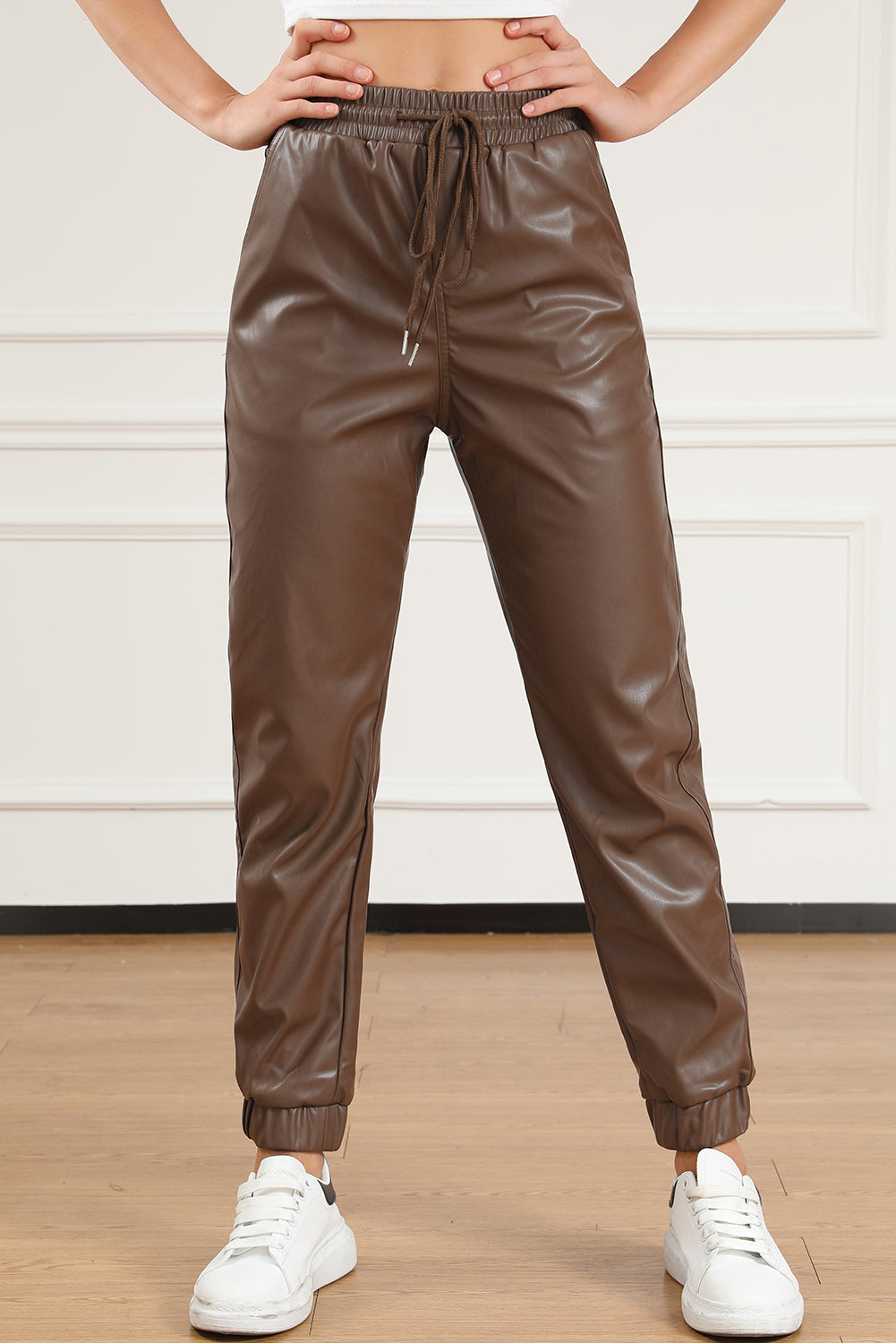 Women's Leather Drawstring Pants