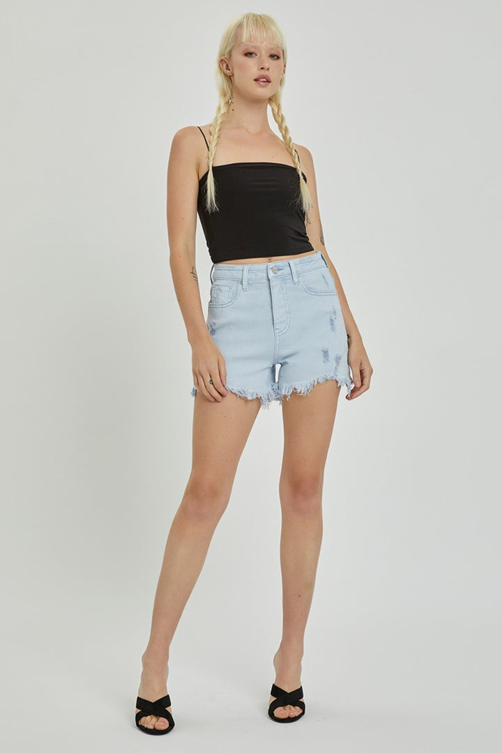 Women's Distressed Detail High-Rise Denim Shorts