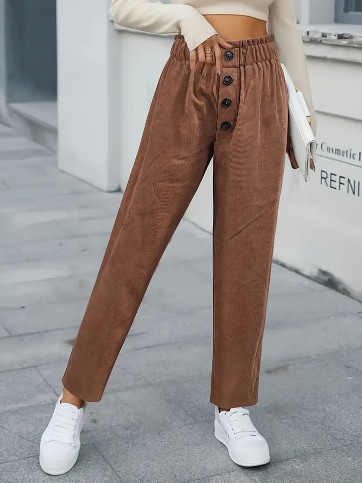 Women's High Waist Decorative Button Pants