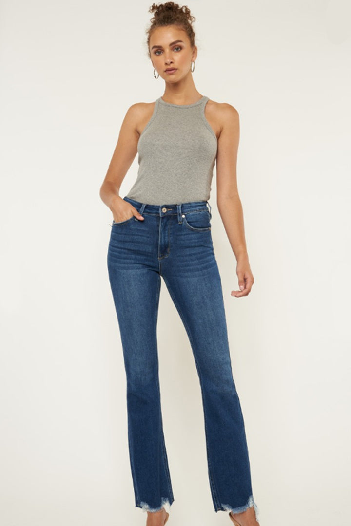 Women's Raw Hem Flare Jeans (Cat's Whiskers Design)