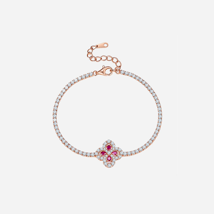 Women's Ruby Flower Bracelet in Sterling Silver