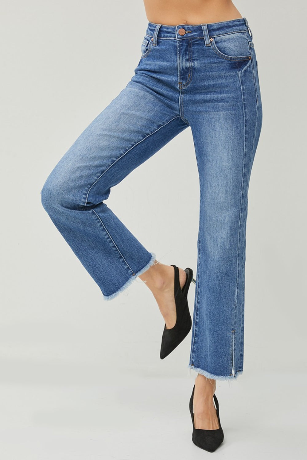 Women's Raw Hem Slit High Waist Straight Jeans