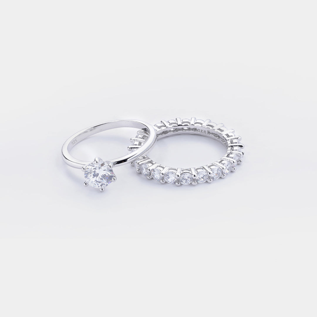 Women's Zircon Sterling Silver Rings Set