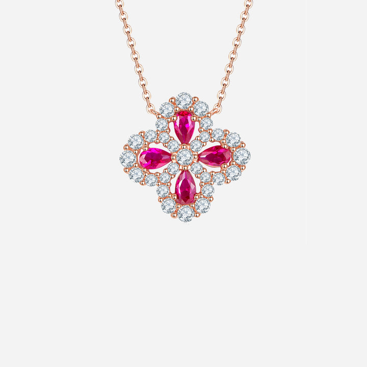 Women's Ruby Flower Pendant Necklace