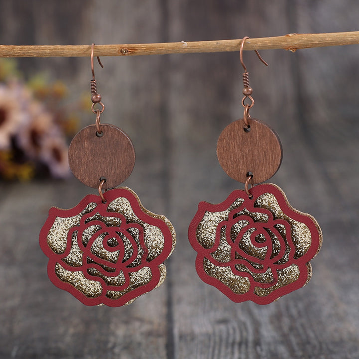 Women's Rose-shaped Wooden Alloy Earrings