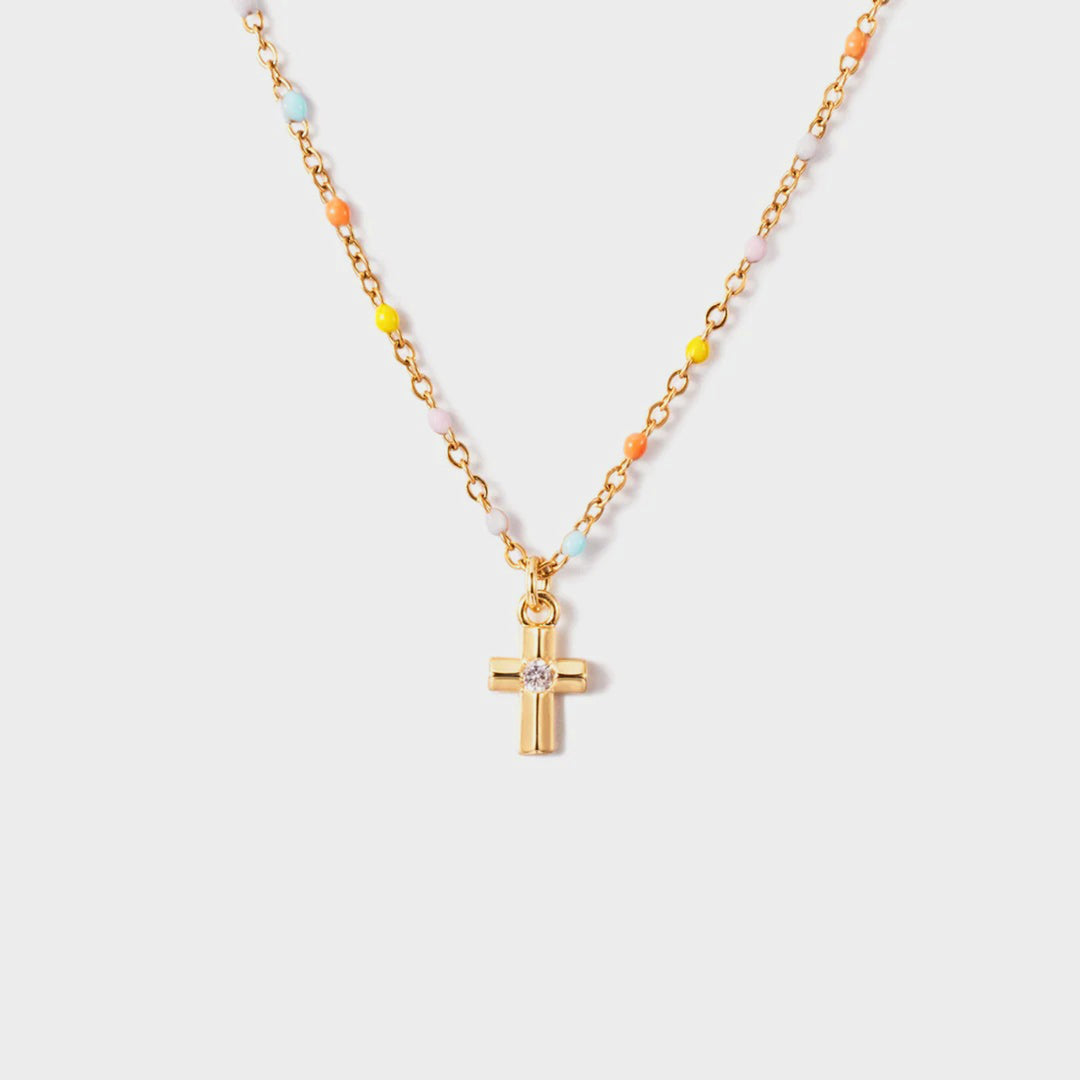 Women's Elegant Inlaid Zircon Cross Bead Necklace