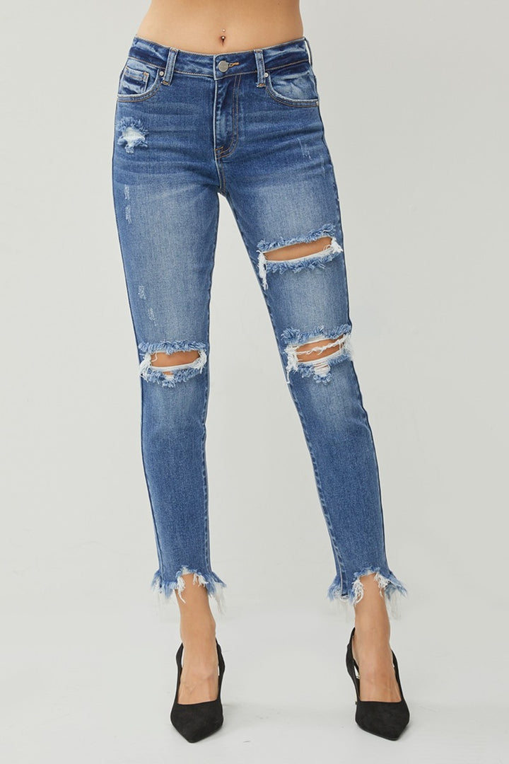 Women's Distressed Frayed Hem Slim Jeans