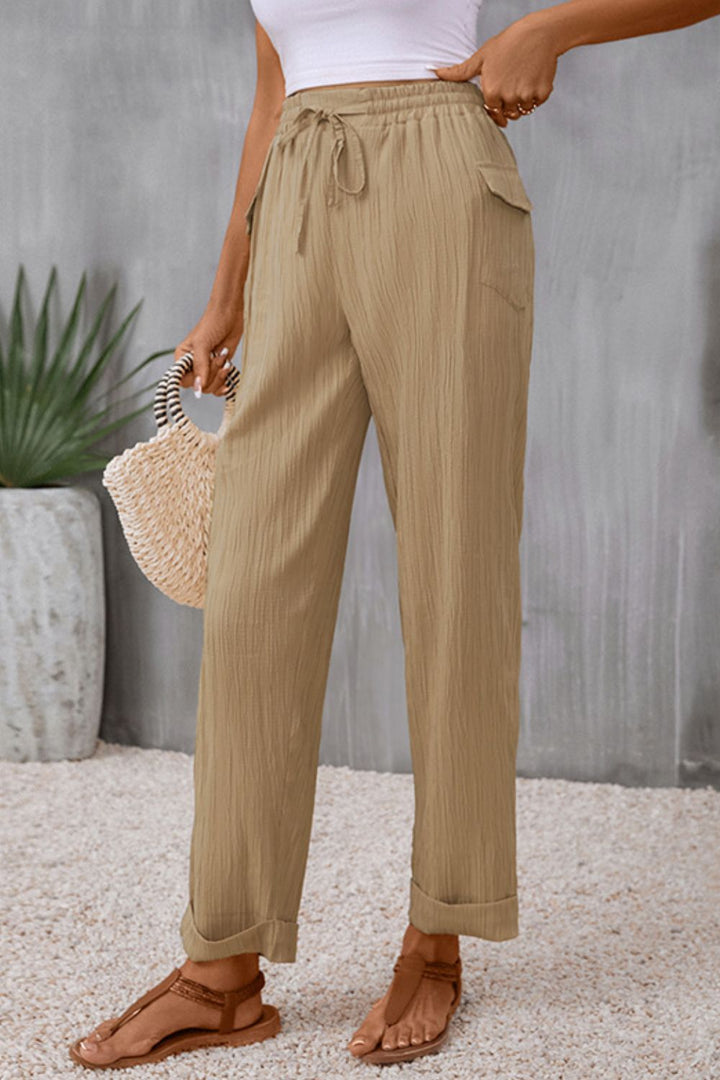 Women's Tie Waist Pocketed Trousers