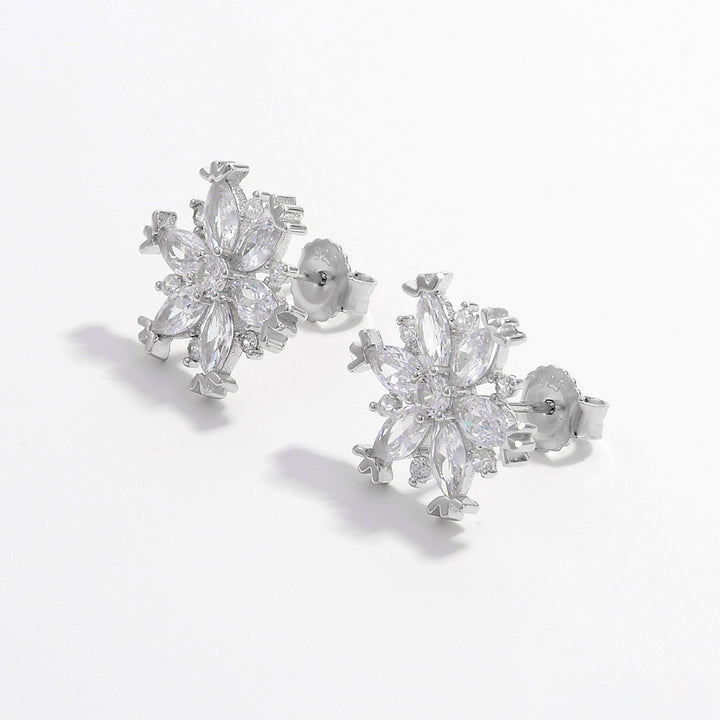 Women's Elegant Snowflake Zircon Sterling Silver Earrings