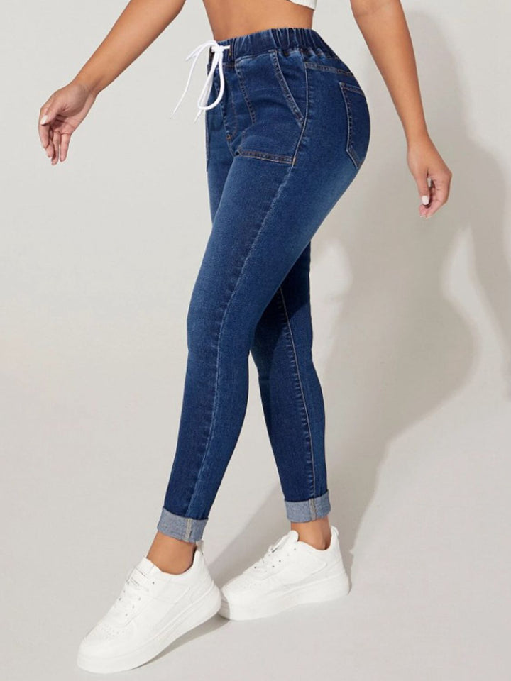 Women's Drawstring Waist Cropped Jeans