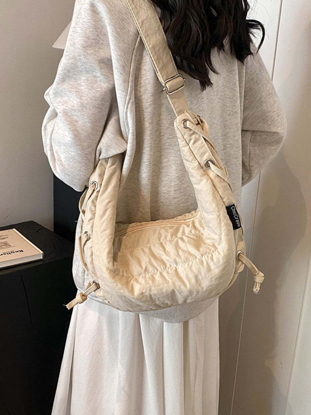 Lace-Up Polyester Crossbody Bag