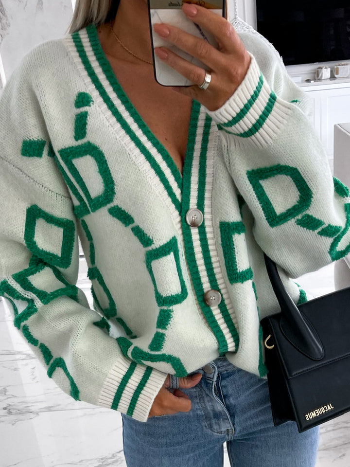 Women's Geometric Drop Shoulder Sweater Cardigan