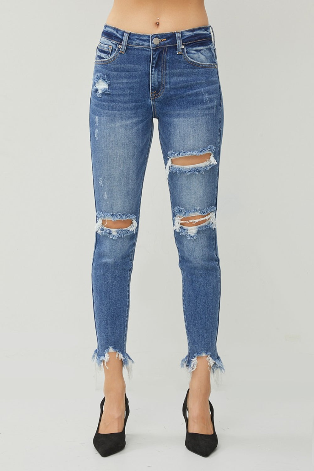 Women's Distressed Frayed Hem Slim Jeans