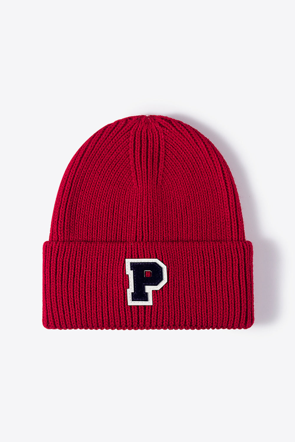 Letter Patch Cuffed Knit Beanie