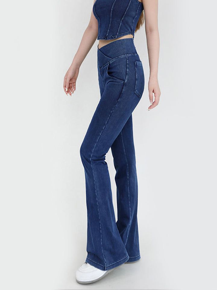 Women's Bootcut Jeans with Wide Waistband and Pockets