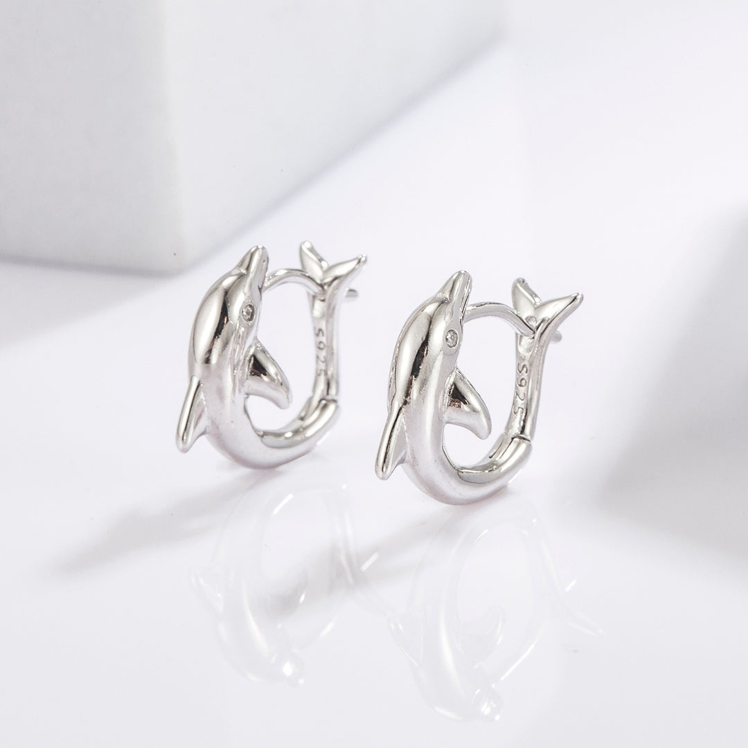 Women's Dolphin Earrings: Sterling Silver Zircon Beauties