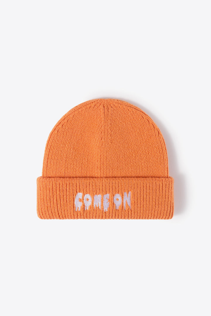 COME ON Embroidered Cuff Knit Beanie